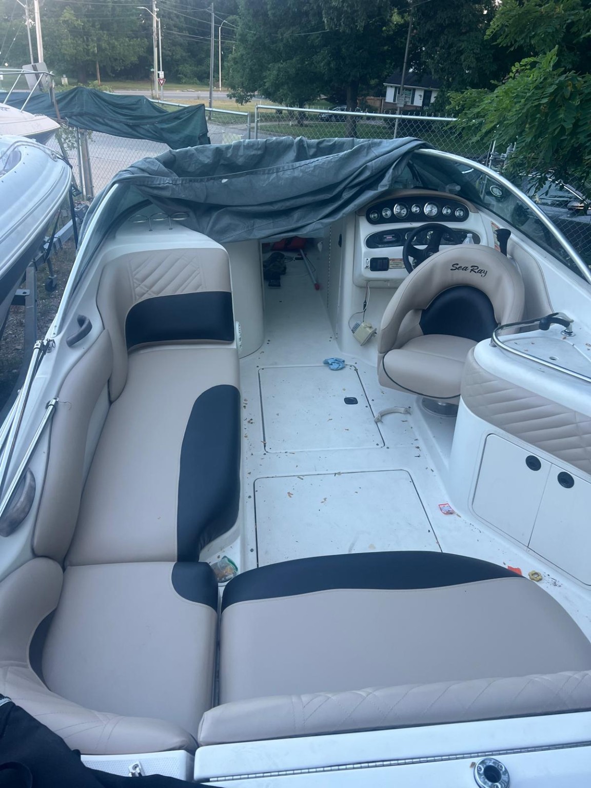 Sea Ray cockpit seating after upholstery